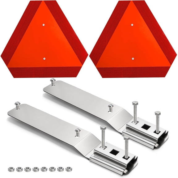 2 Set Slow Moving Vehicle Sign with Mounting Bracket, 14"X16" Slow Moving Vehicle Triangle Sign 80-Mil SMV Safety Signs for Golf Cart Tractor UTV, Diamond Grade Reflective Up to 7 Years Outdoor