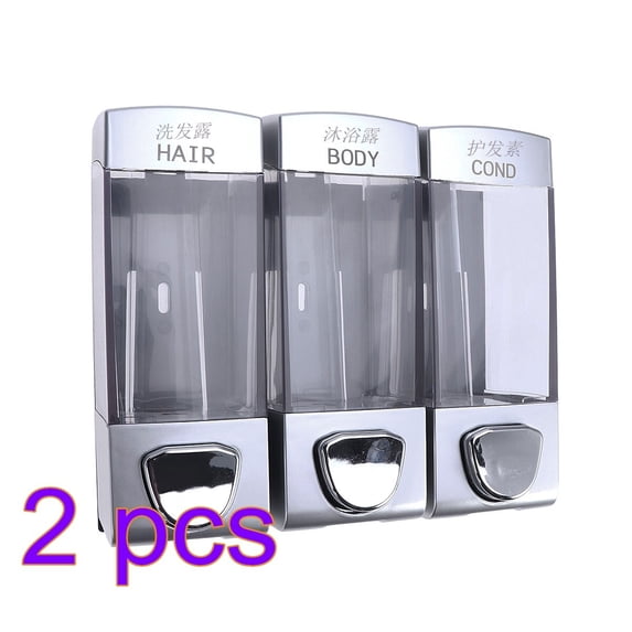 2 Set Soap Dispenser Wall Mounted Liquid Bathroom Hand Soap Shower Gel Shampoo