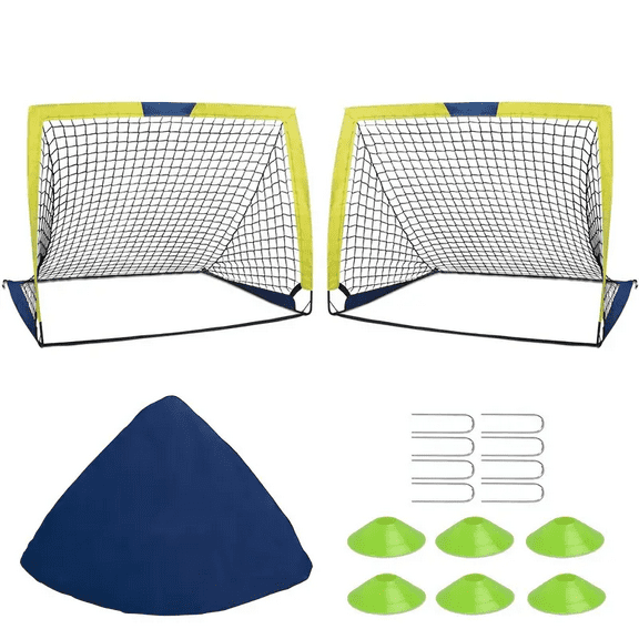 2 Set Soccer Goal 4'x 3' Portable Kids Soccer Goals for Backyard or Indoor Pop Up Soccer Net with 6 Training Cones, Carrying Bag, 8 Ground Stakes