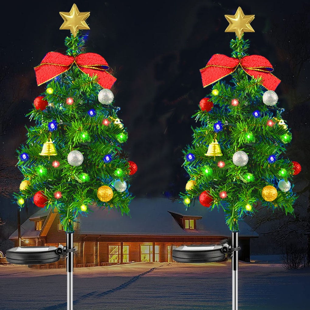 2 Set Solar Christmas Decorations Trees Lights Outdoor Garden