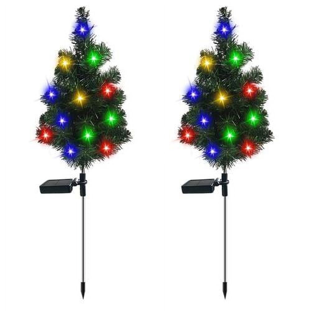 2 Set Solar Christmas Tree with 40pcs Multicolor LED Christmas Lights for Outdoor Christmas