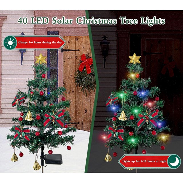 2 Set Solar Christmas Tree Lights, 40LED Xmas Solar Stake Lights