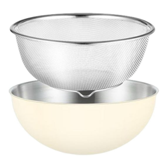 2 Set Stainless Steel Colander Strainer Bowl Microporous Holes for Draining Cooked Pasta and Washing Vegetables at Home