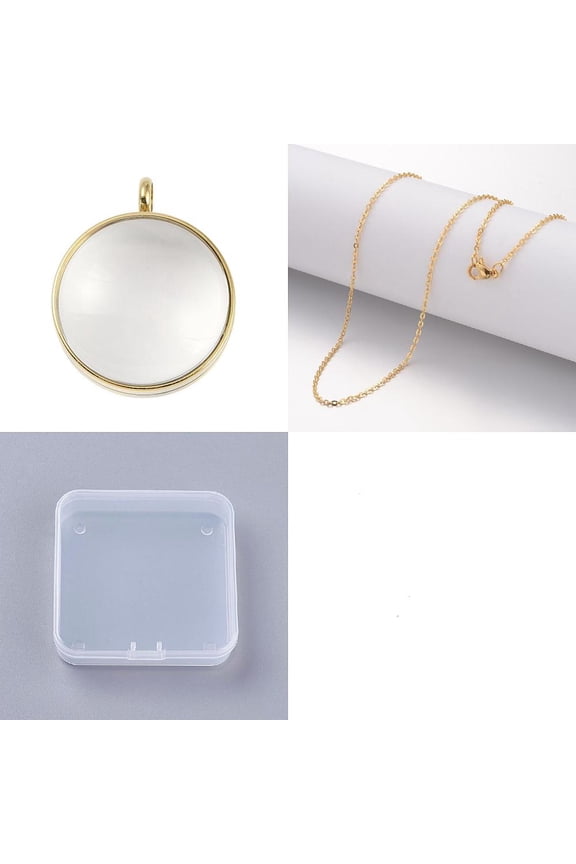 2 Set Stainless Steel Floating Charm with Glass Round Clear Photo Frame Charms Memory Locket Pendant Necklace Flat Round Picture Charms