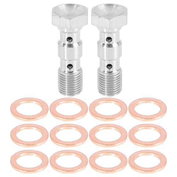 2 Set Stainless Steel M10x1.0 Metric Thread Double Banjo Bolt Brake Fitting Adapter with Washers for Motorcycle Car