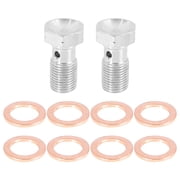 2 Set Stainless Steel M10x1.0 Metric Thread Single Banjo Bolt Brake Fitting Adapter with Washers for Motorcycle Car