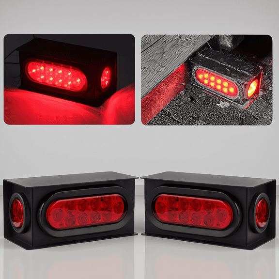 2-Set Steel Trailer Light Mounting Boxes Kit with 6 Inch Oval LED and 2 Inch Round LED Side Marker Lights, Grommets & Pigtails