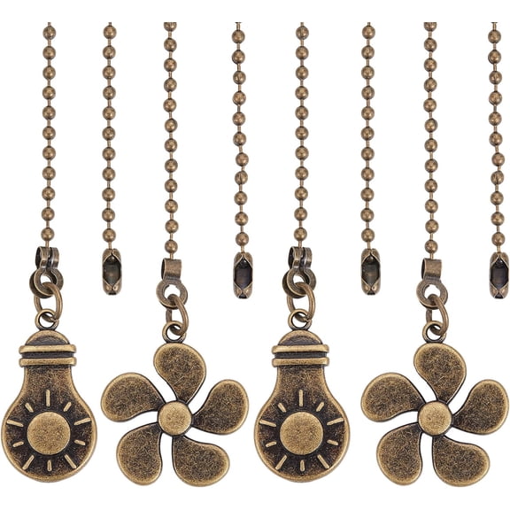 2 Set Style Alloy Ceiling Fan Pull Chain Extenders Flower Light Bulb Pendant Decoration with Iron Ball Chains Bead Tips Bronze