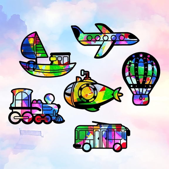 2 Set Suncatcher Craft Set for Window Paint Art Painting Mixed Patterns 18.3~21x20.6~21.4cm 6pcs/set