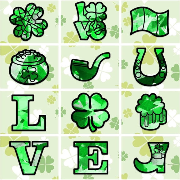 2 Set Suncatcher Craft Set for Window Paint Art Painting Saint Patrick's Day Themed Pattern 19.9~21x7.6~21cm 12pcs/set