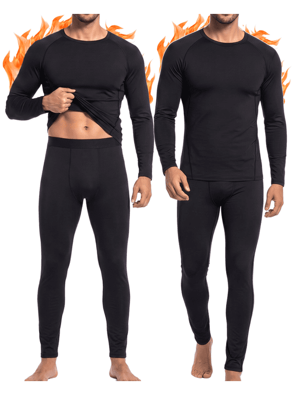 2 Set Thermal Underwear for Men Long Johns with Fleece Lined Base Layer Men Cold Weather Top Bottom