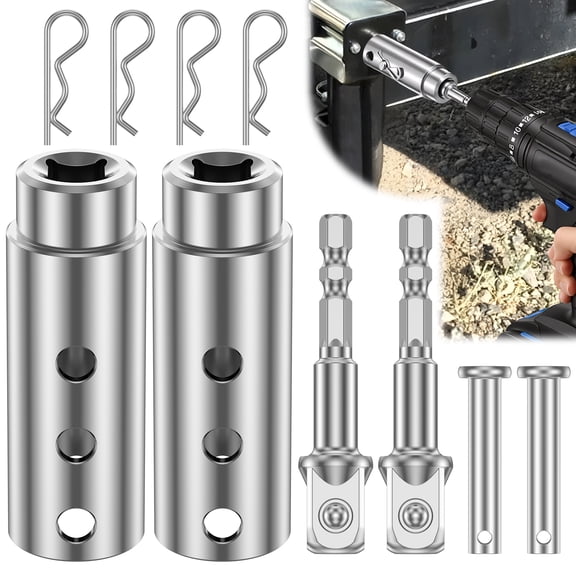 2 Set Trailer Jack Drill Adapter 1 inch Drive Socket Adapter with 1/2 inch Ratchet Wrench Interface Stainless Steel Lift Helper for RV Trailer