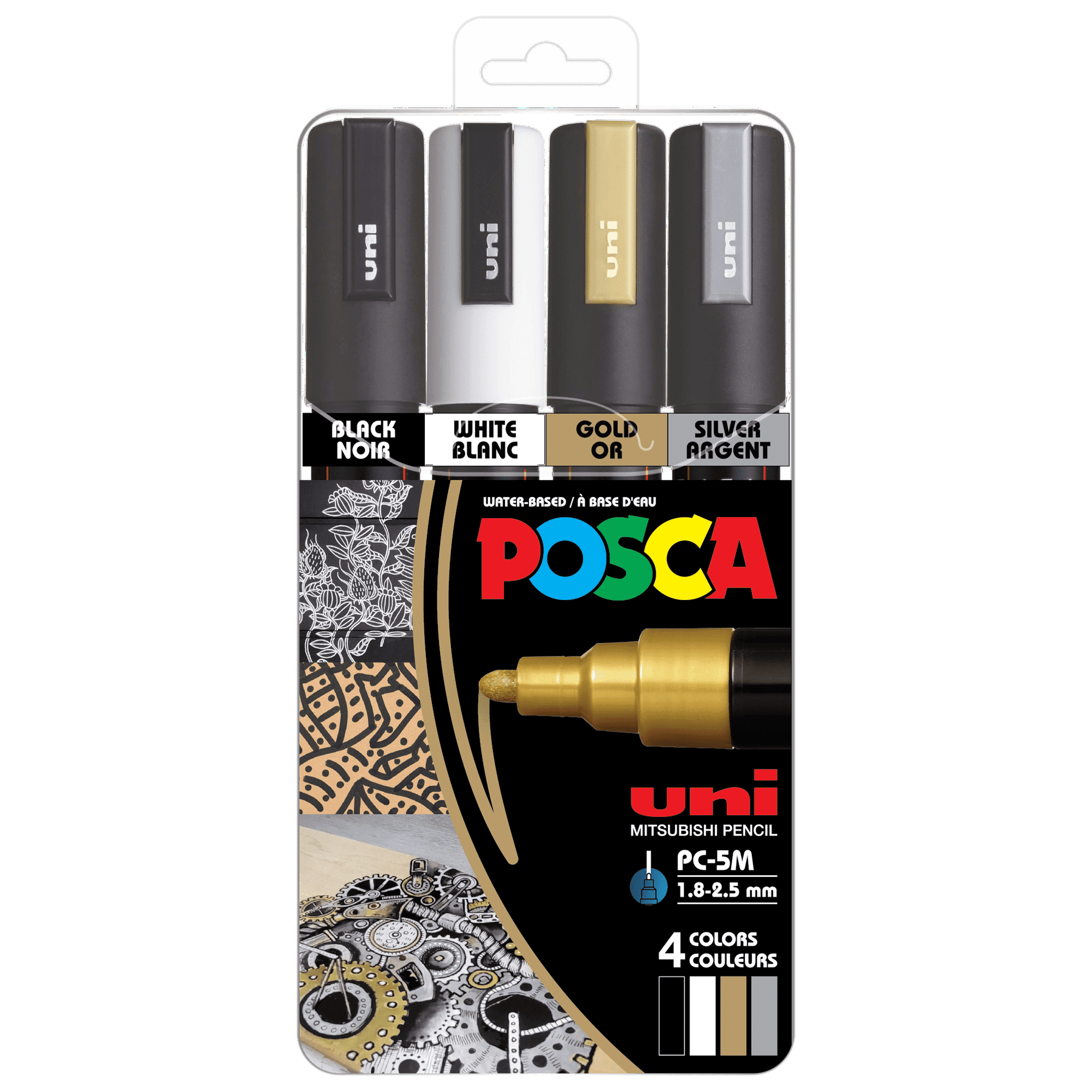 ( 2 Set ) Uni POSCA PC-5M Water-Based Paint Markers, Medium Point (1.8-2.5mm), Assorted Colors, 4 Pack