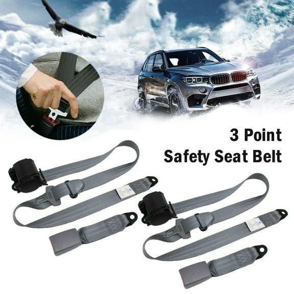 2 Set Universal 3 Point Retractable Car Seat Belt Car Safety Belt Automatic Car Front Seat Safety Belt Strap Buckle Kit Adjustable,Grey