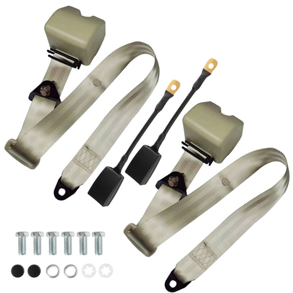 2 Set Universal 3pt Adjustable Retractable Lap Suitable for Modification Belts Kit for Go Kart,Club Golf Cart,Van,UTV,VR, Buggies, Minivan,Pickup and Truck (Beige)