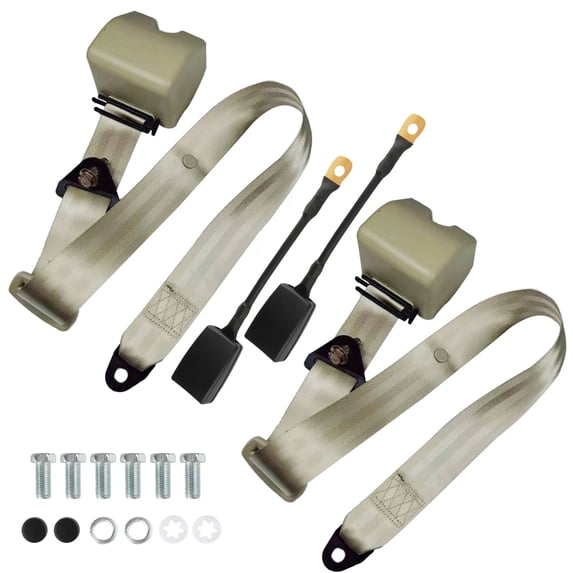 2 Set Universal 3pt Adjustable Retractable Lap Suitable for Modification Belts Kit for Go Kart,Club Golf Cart,Van,UTV,VR, Buggies, Minivan,Pickup and Truck (Beige)
