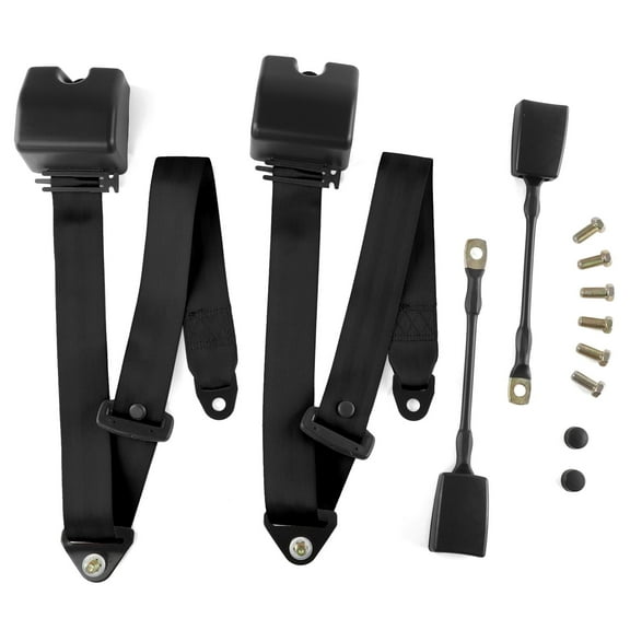 2 Set Universal 3pt Adjustable Retractable Lap Suitable for Modification Belts Kit for Go Kart,Club Golf Cart,Van,UTV,VR, Buggies, Minivan,Pickup and Truck (Black)