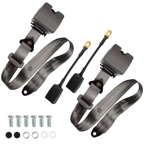2 Set Universal 3pt Adjustable Retractable Lap Suitable for Modification Belts Kit for Go Kart,Club Golf Cart,Van,UTV,VR, Buggies, Minivan,Pickup and Truck (Gray)