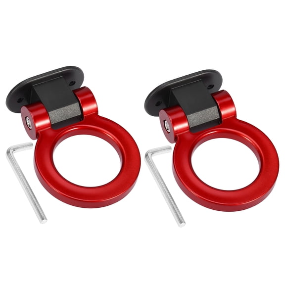 2 Set Universal ABS Red Ring Shaped Car Tow Hook Decor Front Rear Bumper Trailer Sticker Adorn