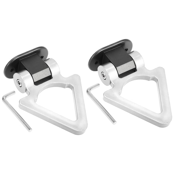 2 Set Universal ABS Silver Tone Triangle Shaped Car Tow Hook Decor Front Rear Bumper Trailer Sticker Adorn