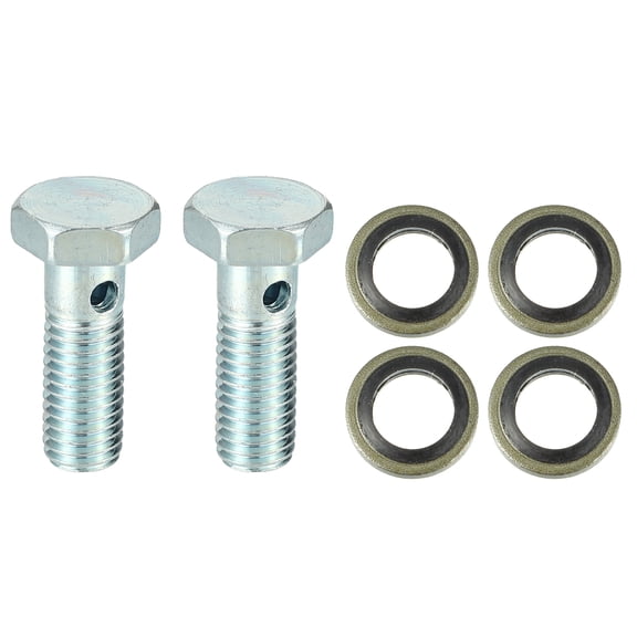 2 Set Universal Auto Banjo Bolt Brake Line Fitting Adapter Kit M10 x 1.5 with Washer
