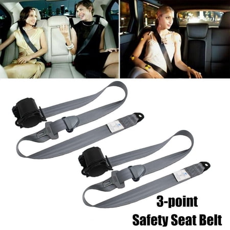 2 Set Universal Car Seat Belt, 3 Point Retractable Automatic Car Front Seat Safety Belt, Strap Buckle Kit, Gray