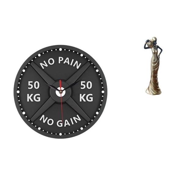 2 Set Wall Clock Bodybuilding Tabletop Figurine Modern Resin Material for Gym Bedroom Desk Decoration