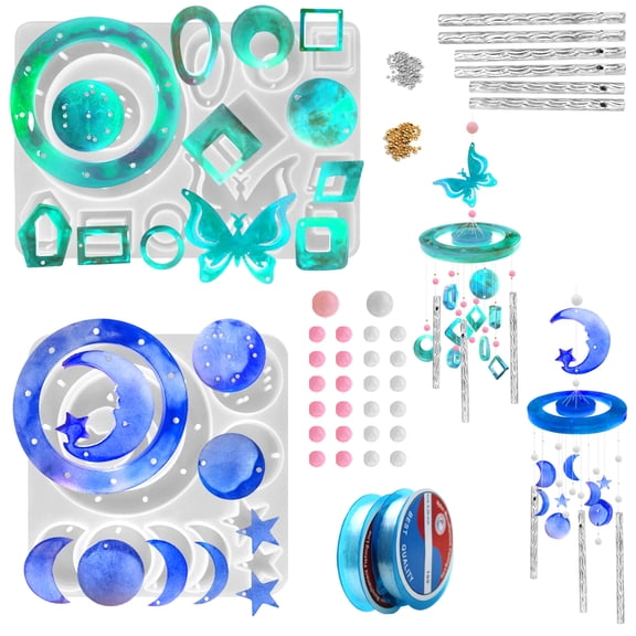 2 Set Wind Chimes Resin Molds, FineGood Resin Molds Silicone Butterfly Moon Silicone Molds for Epoxy Resin DIY Winds Chime Gifts for Women Home Decor