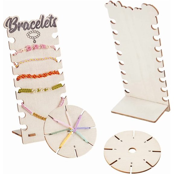 2 Set Wood Square Round Bracelet Braiding Plate 2x3x0.1inch Wood Bracelet Braiding Plate Used Friendship Bracelet Making Kit for DIY Fine Thread Wire