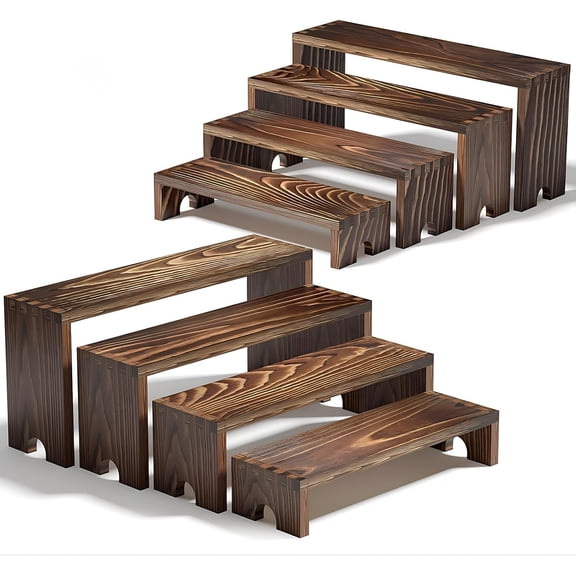 2 Set Wooden Tiered Risers Display Stands for Vendor Events,Stackable Wood Cupcake Display Stand,Farmhouse Decor Wood Dessert Table Display Set,Vendor Booth Display Items,Food Display Risers for Par