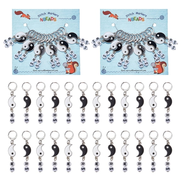 2 Set Yin Yang Alloy Enamel Pendant Locking Stitch Markers 304 Stainless Steel Leverback Earring Stitch Marker 5.3cm 2 style 6pcs/style