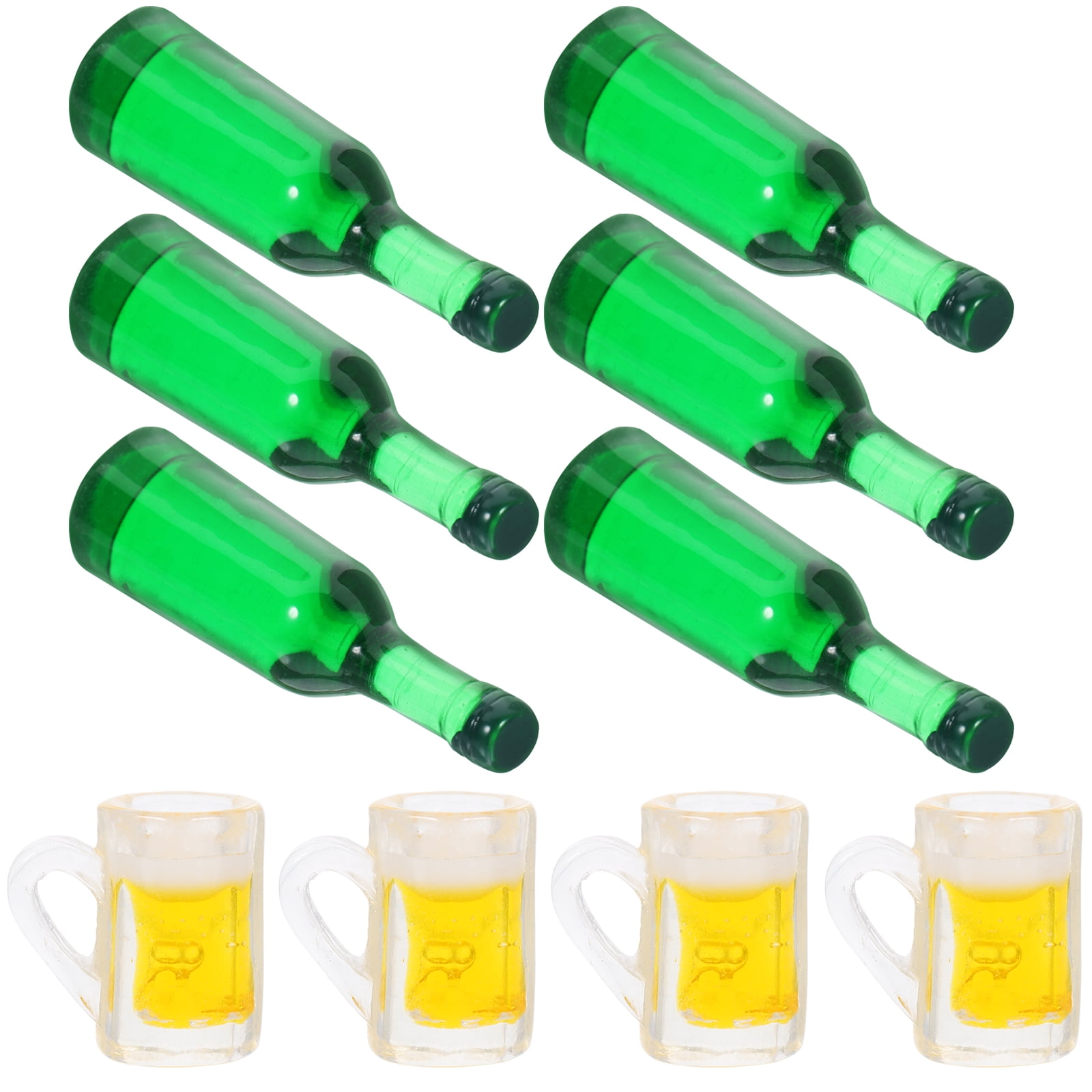 2 Set of Miniature Beer Bottles Beer Cups Mini House Drinks Accessories ...