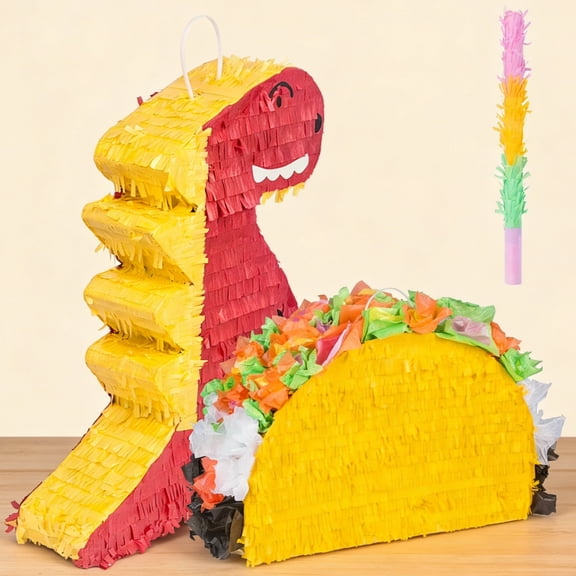 2 Set of Piñata (Taco+Dinosaur) - Party Supplies Piñata Bundle for Boys Kids Gaming Theme Birthday Party Game Carnival Activity Decorations