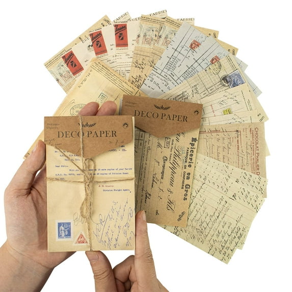 2 Set of Retro Ephemera Pack Kraft Paper, Vintage Paper for Decoupage, Scrapbooking and Gift Sending, 120 Pcs (Old Material)