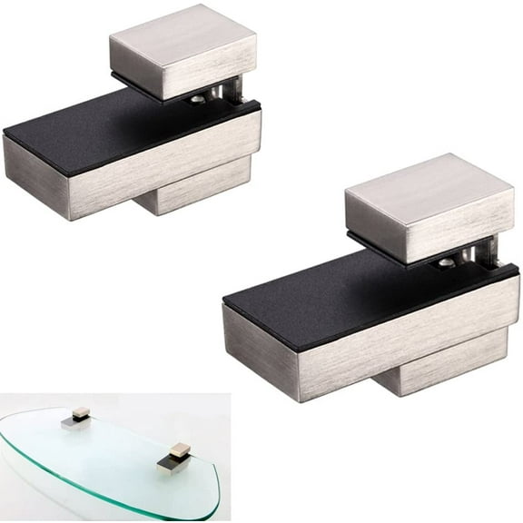 2 Set of Wood/Glass Shelf Bracket Holder/Wall Mount Panel Glass Clip Clamp, Adjustable, Brushed Nickel