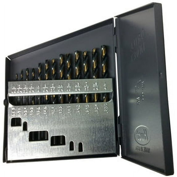 2 Sets, 1/16" - 1/4" Hss Jobber Drill Bit Set, Metal Case, 13 Pieces (1/64 Increments), Kfd13J-Set, Finish: Black And Gold; Shank Type: Round
