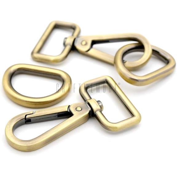 2 Sets 1.5" Swivel Push Gate Snap Hooks Lobster Claw Clasp with 1 inch D-Rings Purse Making Accessories SC21D (Brushed Brass, 1-1/2 inch)