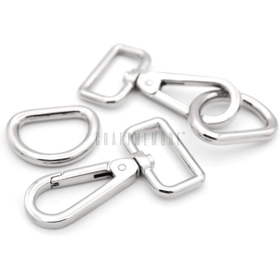 2 Sets 1.5" Swivel Push Gate Snap Hooks Lobster Claw Clasp with 1 inch D-Rings Purse Making Accessories SC21D (Silver, 1-1/2 inch)