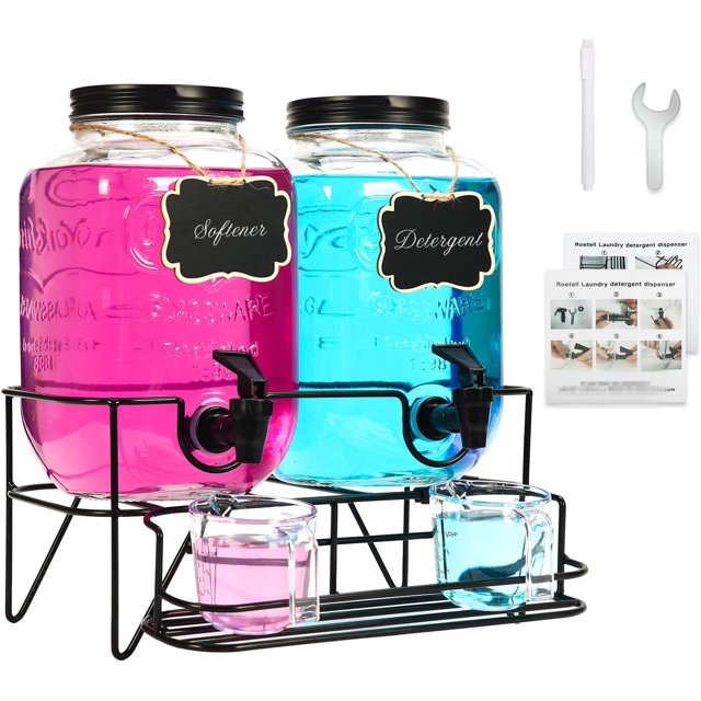 2 Sets 1 Gallon Laundry Detergent Dispenser with Stand, Measuring Cup