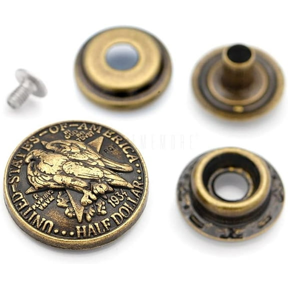 2 Sets 1 Inch Eagle Dollar Coin Concho Snap Fasteners Ring-Socket Snaps Button Wallet Decorative Closure DIY Leather Craft (CHS14X, Bronze)