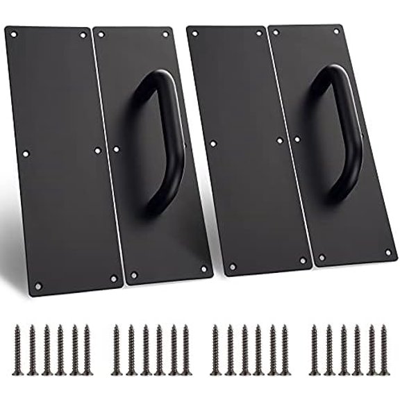 2 Sets 12 Inch Stainess Steel Door Handles - Sturdy Door Pull Push Plates with Screws,Solid Pull Push Handles for Home Office Public, Black