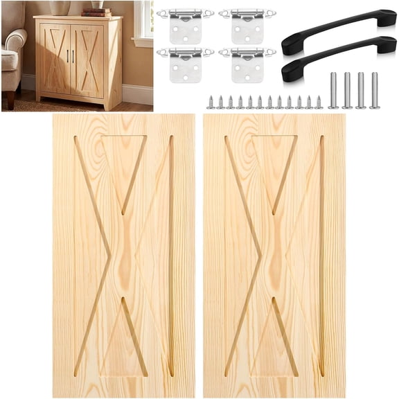 2 Sets 12'' W x 24'' H Unfinished Cabinet Doors Replacement with Hinges and Handles, Cabinet Doors Front Replacement for Kitchen Bathroom Vanity Closet