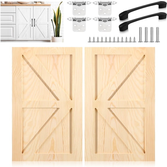 2 Sets 12'' W x 24'' H Unfinished Kitchen Cabinet Door Replacement with Hinges Handles, Shaker Cabinet Doors Front Replacement for Kitchen Bathroom Vanity Closet