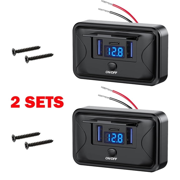 2 Sets 12V-24V Dual USB QC3.0 & PD Car Fast Charger Socket Outlet On-Off Switch