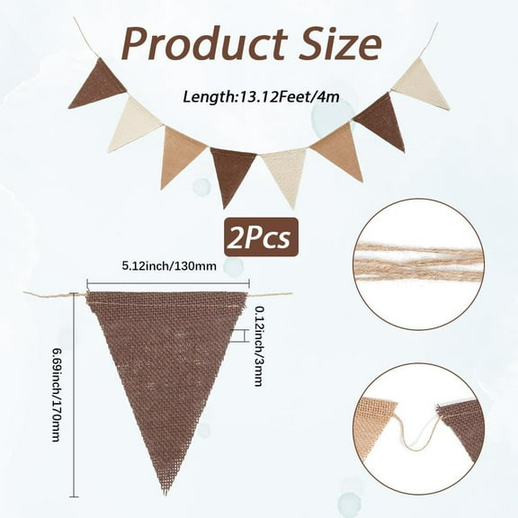 2 Sets 13FT Brown Pennant Banner Burlap Triangle Banner Flags Coffee Linen Twine String Bunting Garland Streamers Accessories for DIY Celebration Birthday Wedding Holidays Party Decoration