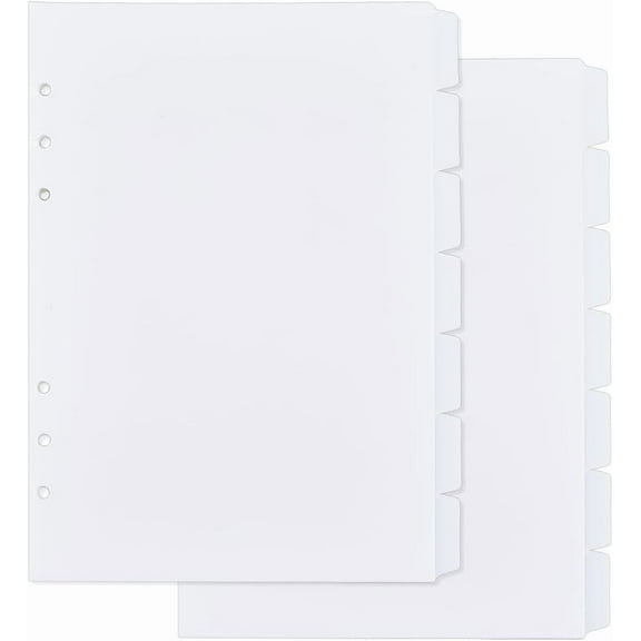 2 Sets 14 Sheets A5 Index Binder Dividers White Plastic Binder Dividers 6 Ring Binder Dividers Binder Dividers Pages with 7-Tabs 6 Holes Ring Index Page for Planner Notebook Journal