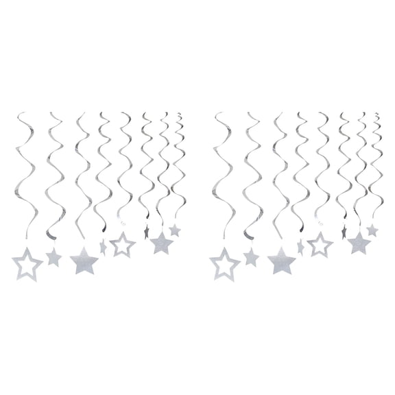 2 Sets 16 Pc Stars Hanging Swirls Decorations, Ceiling Swirl Decoration, Hanging Party Supplies for Birthday, Baby Shower, Wedding, Graduation, Silver 2