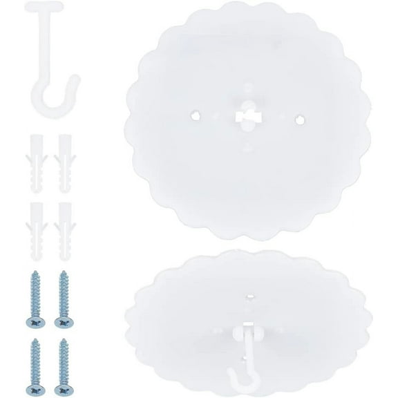 2 Sets 18cm Mosquito Net Ceiling Hook Canopy Hooks Flower Shape Plastic Heavy Duty Wall Mounted Dome Bed Ceiling Hangers Easy Install Mosquito Net Nail-Free Hook with Stickers Screw Anchor White
