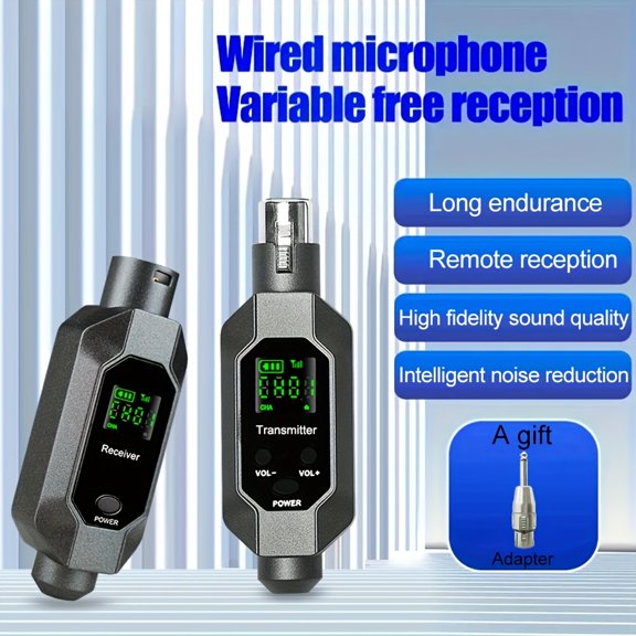 2 Sets 2.4G Wireless Mic Transmitter Receiver, Lock ID, XLR Interface, Rechargeable, Grey, for Mixers & Dynamic Mics