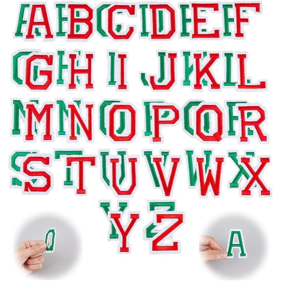 2 Sets 2 Colors Christmas Theme Felt Fabrics Embroidery Cloth Iron on Patches Costume Accessories Letter A~Z Mixed Color 48~50x15.5~39.5x1.5mm 26pcs/set 1 set/color